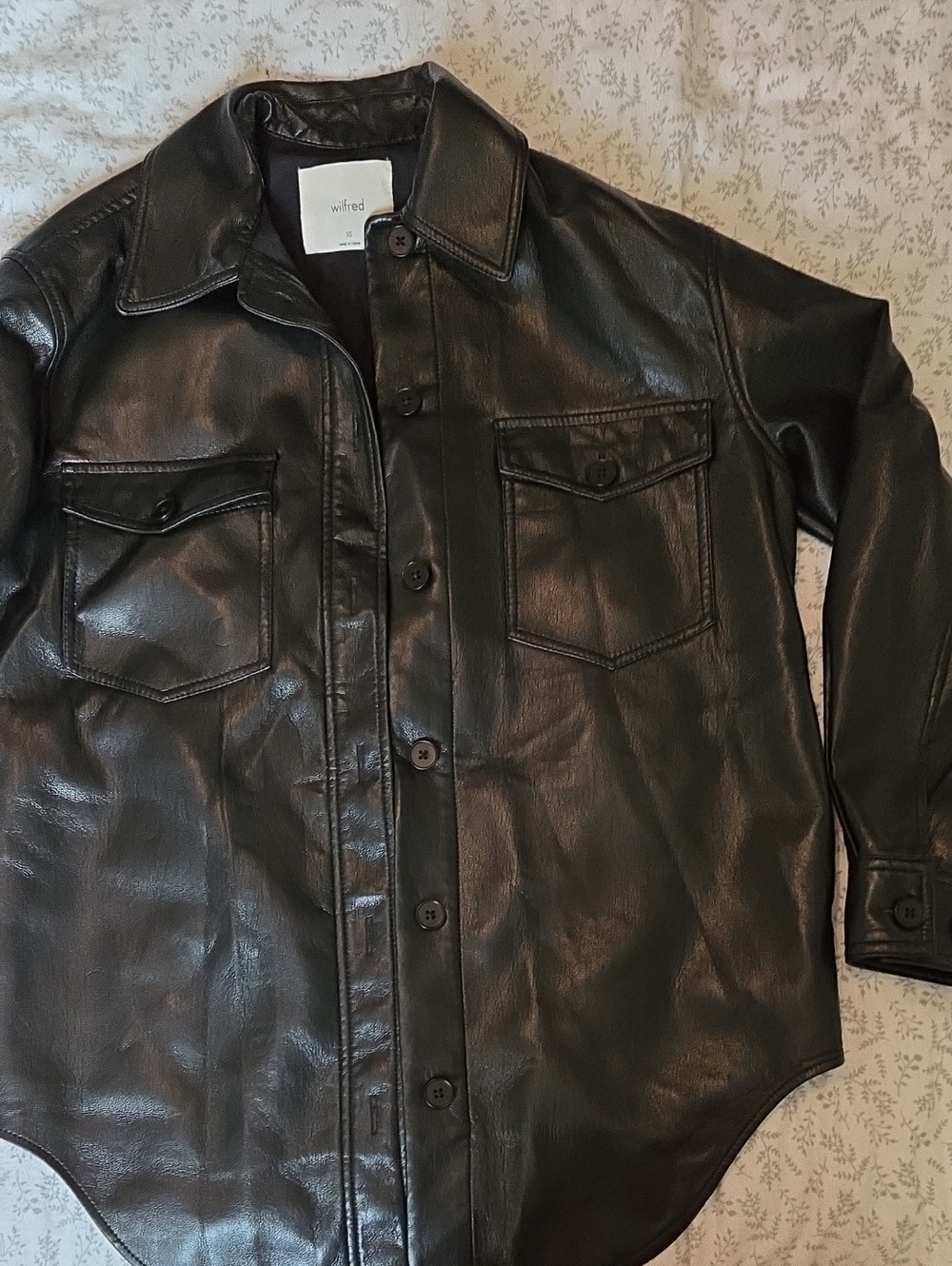 Wilfred Black Faux Leather Button-Up shirt Jacket
